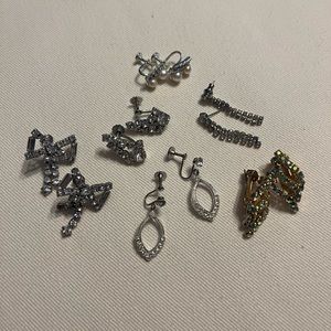 Lot Of Vintage Rhinestone Costume Jewlery Earrings